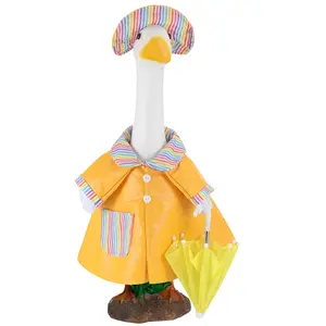 Summer Porch Goose Outfit Raincoat with Umbrella for 23 inch Plastic Cement Goose Porch Goose Clothes Porch Goose Costume for Spring Porch Decor Summer Rainy Season