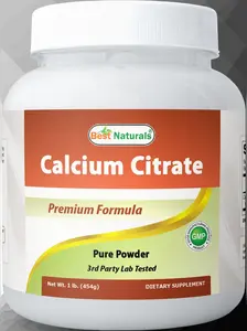 Best Naturals Calcium Citrate Powder - Calcium Supplement, High Bioavailable 3000 mg per Serving (600 mg Elemental Calcium) - Unflavored & Gluten Free - 1 Pound