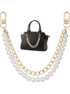 Imitation Pearl Bag Chain, Light Color/silver Color Handbag Strap, Metal Material Crossbody Bag Short Handle Charm Accessory for Women, Elegant Fashionable Chain Strap