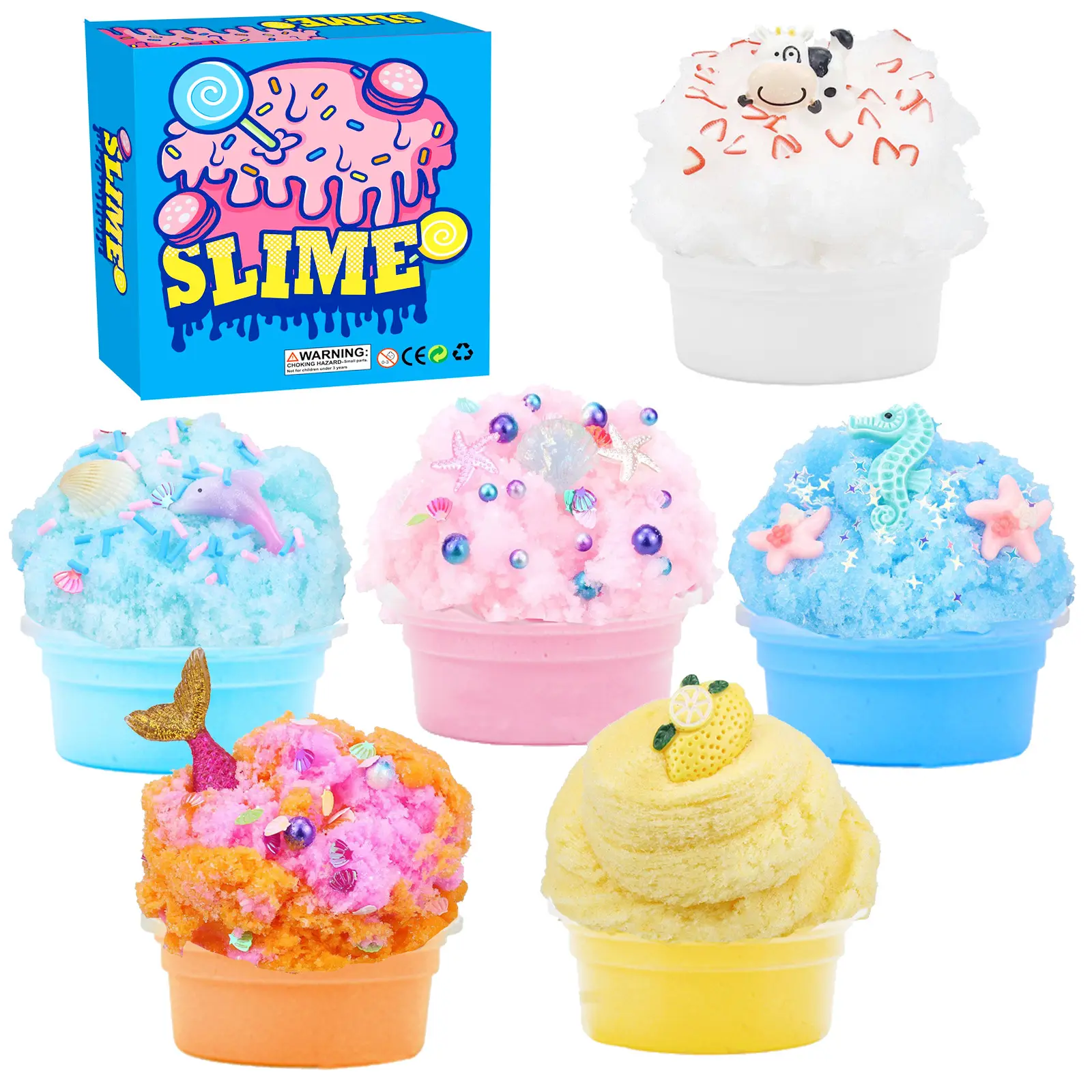 SKYQITIAN 6-in-1 High-Quality Slime Kit - 6in1 Slime Mix, Stretchy Ocean Cartoon Cotton, Bubble Glue Crystal Varieties - Unisex Creative Craft, Pull & Relax Play Fidget Toy (Hoplash Sale)