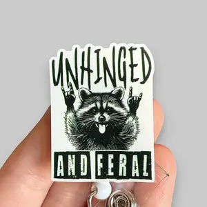 Glitter My Badge Unhinged and feral raccoon badge reel for nurse and hospital workers. Badge clip Badge pull - Retractable swivel clip with a 360 rotation. Great gift for coworker. Badge reel for men.