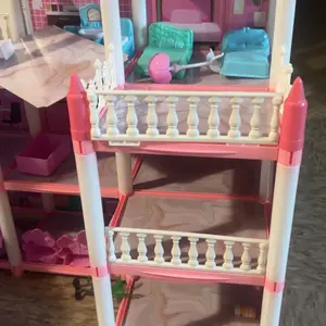 16 Rooms Huge Dollhouse, 10" x 6" x 11" Doll House ,Pink Pretend Play Toy House For Girls, Assembly required, Spring