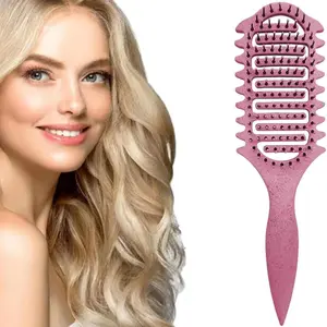 Hollow Out Hair Brush, Curl Styling Brush, Natural Straw Hairbrush with Bounce, Heatless Styling Tool for Easy Styling, Hair Styling Tool for Women & Men