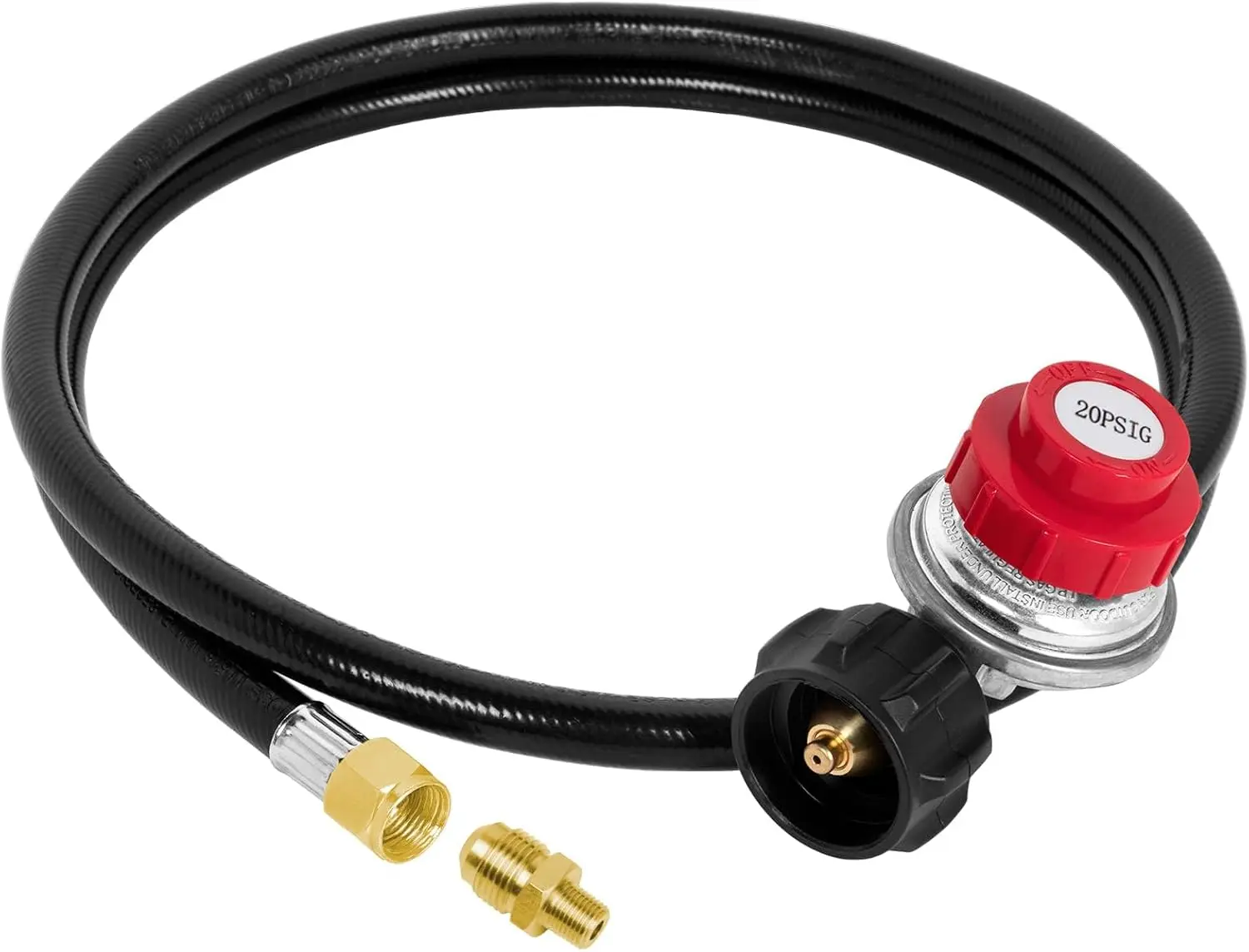 0-20 PSI Adjustable  Regulator and Hose with Brass Adapter, 5  Gas Burner Hose Replacement for Turkey Fryer, Fish Cooker, Fire Pit,  and more