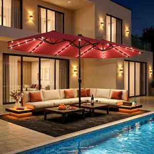 IRONCK 15FT Extra Wide Patio Umbrella with Heavy Base, 12 Ribs, SummerVibes Solar Lights, Waterproof Fabric, Wind-Resistant, Large Shade for Patio, Backyard,summerwins,outdoorfurnitureset