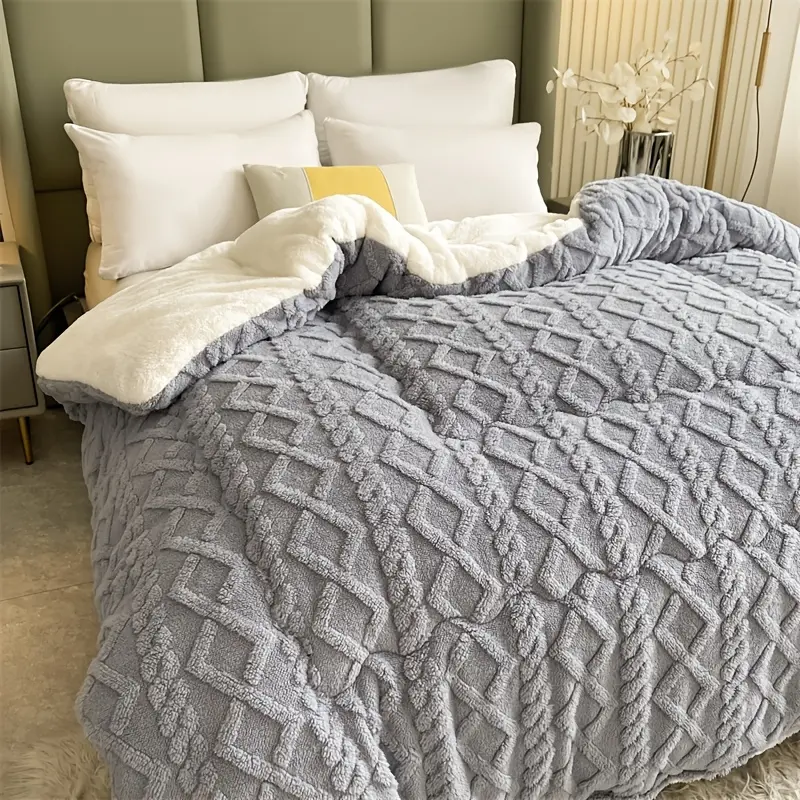 High-Quality Thick Velvet Bedding Blanket - 100% Superfine Fiber Filling, Light Beige Polyester Fabric, Winter Warm Light-Toned Blanket, Light-Toned Blankets