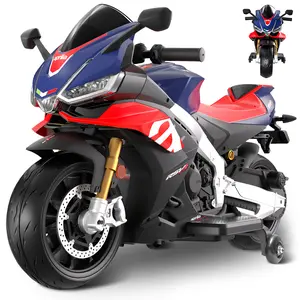 Baby's First Superbike, Officially Licensed Aprilia Electric Motorcycle, 200W Motor, Wireless, Removable Training Wheels, Cool Music & Lights, Best Gift for Kids 3+
