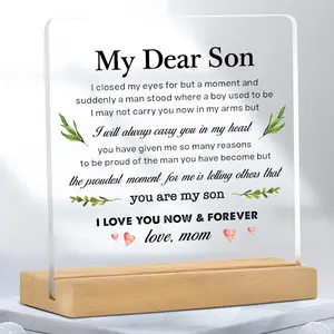Acrylic Desktop Plaque, 1 Count Letter Pattern Desktop Ornament, Desktop Decoration Sign for Home Office, Novelty Desk Decor, Gift for Son from Mom