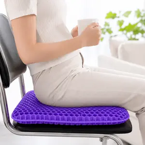 16.5×14.5×1.2 Inch Double Thick Cooling Grid Seat Pad, Purple Gel Seat Cushion, Ergonomic Pressure Relief Cushion Alleviates Sciatica Tailbone Hip Pain for Office Car Gaming Chair Wheelchair