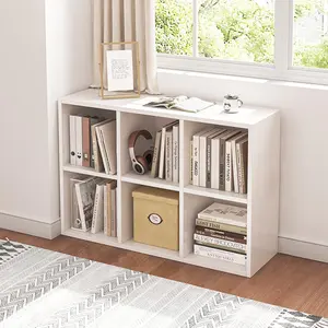 6 Cube Organizer Bookcase - Fabric Storage Bins Container, Open Shelf Simple Compartments Bookshelf, White