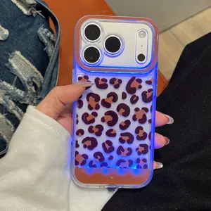 Luxury Leopard Pattern LED Phone Case, Voice Control Lighting Design, Compatible with iPhone 17-11 Pro Max, Stylish Protective Cover, Accessories