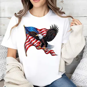 American Eagle Flag Design Women's T-Shirt Patriotic Graphic Summer Casual Wear Gift For Independence Day Celebrations