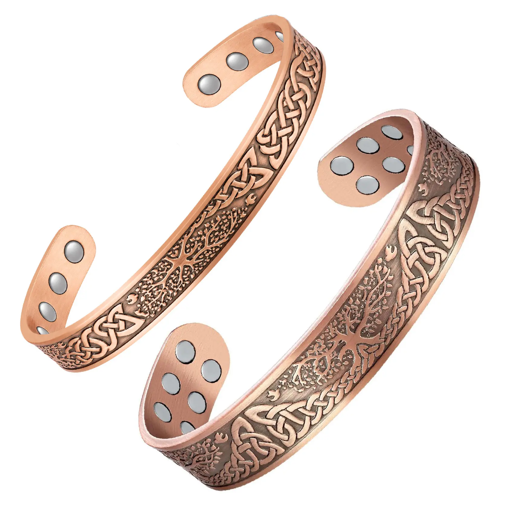 Feraco Hypoallergenic Pure Copper Bracelet for Men Women, Elegant Tree of Life Adjustable Cuff Bangle with 18x Magnetic Power, 3800 Gauss Magnets, Plants, Yes, 0.59" (1.5Cm), Hypoallergenic Copper For Calm Skin, Everyday Wear, Matching Pair, Open Closure,