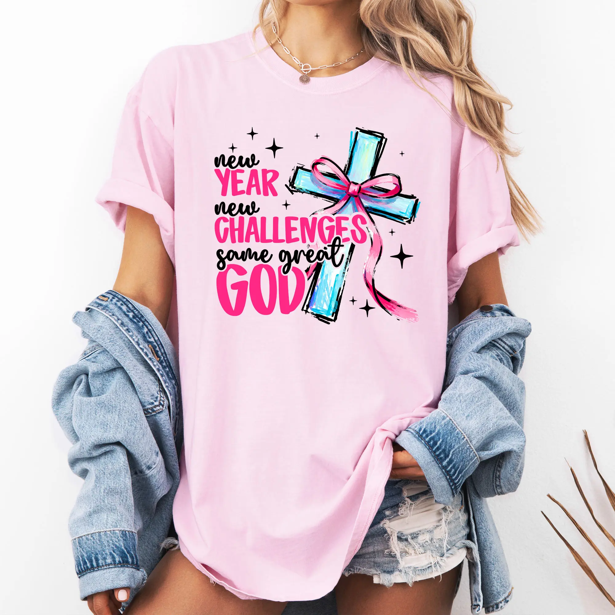 New Year New Challenges DTF Comfort Colors, Winter Graphic T-Shirt, Womenswear, Soft Fabric