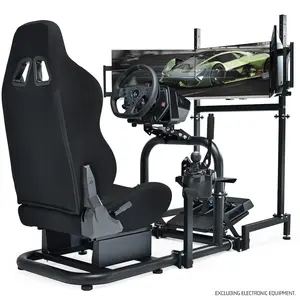 Supllueer Racing Simulator Cockpit Vertical Stand with Triple Monitor Stand and Black Seat Compatible with G29 G920 G923 T300RS CSL-DD, No Steering Wheel, Pedal or Shifter