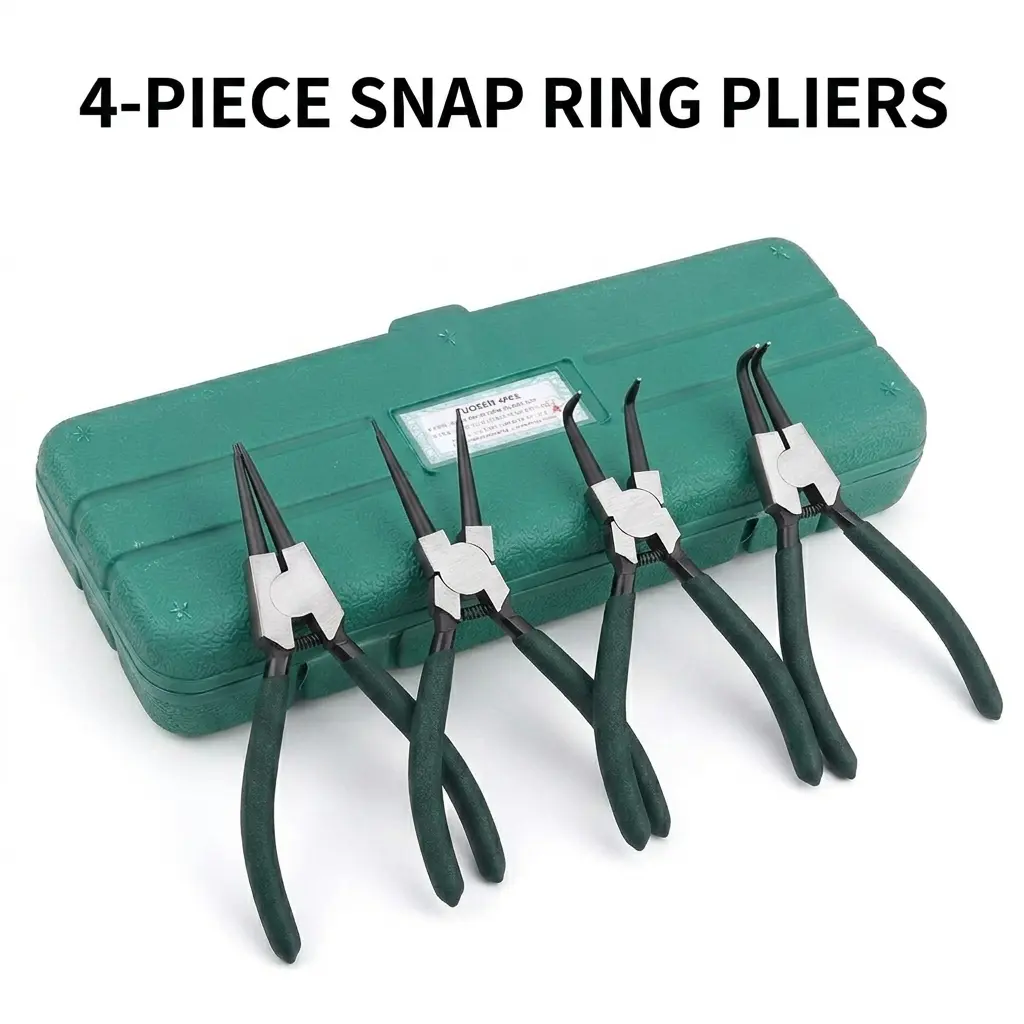 7-Inch Fastener Snap Ring Pliers Set, 4-Piece Circlip Pliers Tool Kit with Internal-External Straight & Bent Jaws, Hand Tools for Mechanics, Auto Repair, Motorcycle & Bicycle Maintenance, Fastener Pliers, Motorcycles