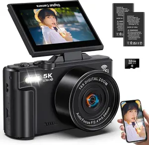 5K Digital Camera for Photography, 75MP WiFi Vlogging Camera for YouTube with 3" 180° Flip Screen, 18X Zoom UHD Autofocus Video Camara with 32GB SD Card, 2 Batteries