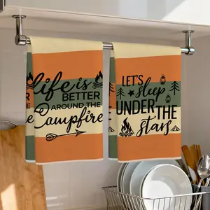 2pcs Plaid Camping Pattern Microfiber Kitchen Towels, 40x60cm, Single Sided Print, Dishwashing, Hand Drying, Party Decor, Gift Idea