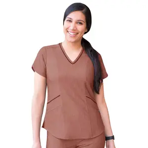 Modern V-Neck Scrub Top by Adar XXS-3XL /  Heather Coffee