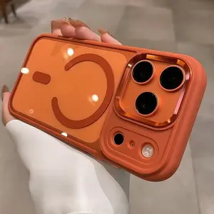 【 iPhone17 case 】Orange Anti drop liquid scrub magnetic for iphone17Pro Max 16 15  Air iPhone case silicone soft shell TPU+PC shockproof