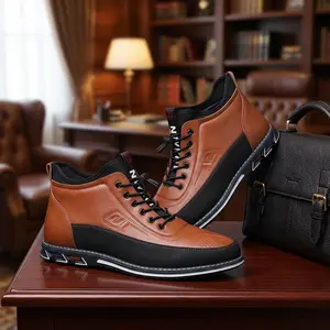 Men's All-Season Casual Sneakers - Durable PU Leather Shoes - Black & Brown Mid-Top Design - Comfortable Closed Toe - Ideal for Business & Formal Occasions Microfiber Material Style Events