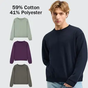 MegaT Men’s Midweight French Terry Crewneck Sweatshirt - Soft Cotton Blend Plush Yarn Jersey, Long-Sleeve Round Neck Pullover, Matching Minimalist Plain Tops with V-Stitch, Ribbed Hem, Wrinkle-Resistant, Extended Sizes Casual Menswear, Activewear Men's Sw