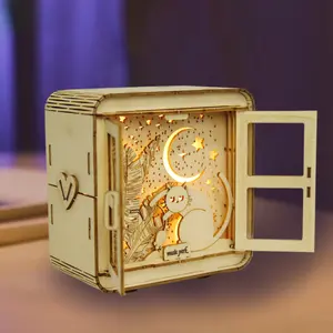 3D Wooden Puzzles Cat Model Kit Night Lights Desk Decorations Birthday Christmas Gifts For Women Age14 wooden handmade puzzle