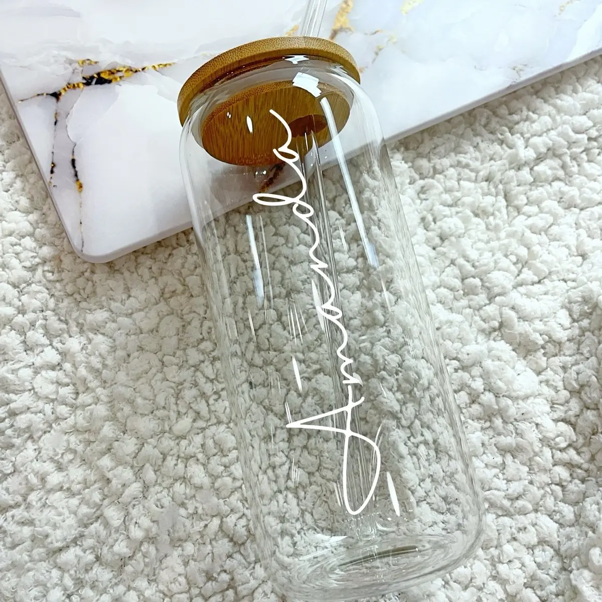 Personalized Iced Coffee Cup, Custom Beer Can Glass with Lid and Straw, Bridesmaid Gift, Bachelorette 20oz Glass Cup, Bridesmaid Proposal