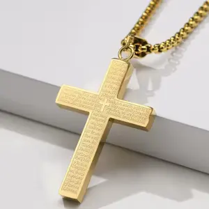 Bible Verse Cross Necklace, Titanium Steel Pendant, Religious Faith Accessory & Gift