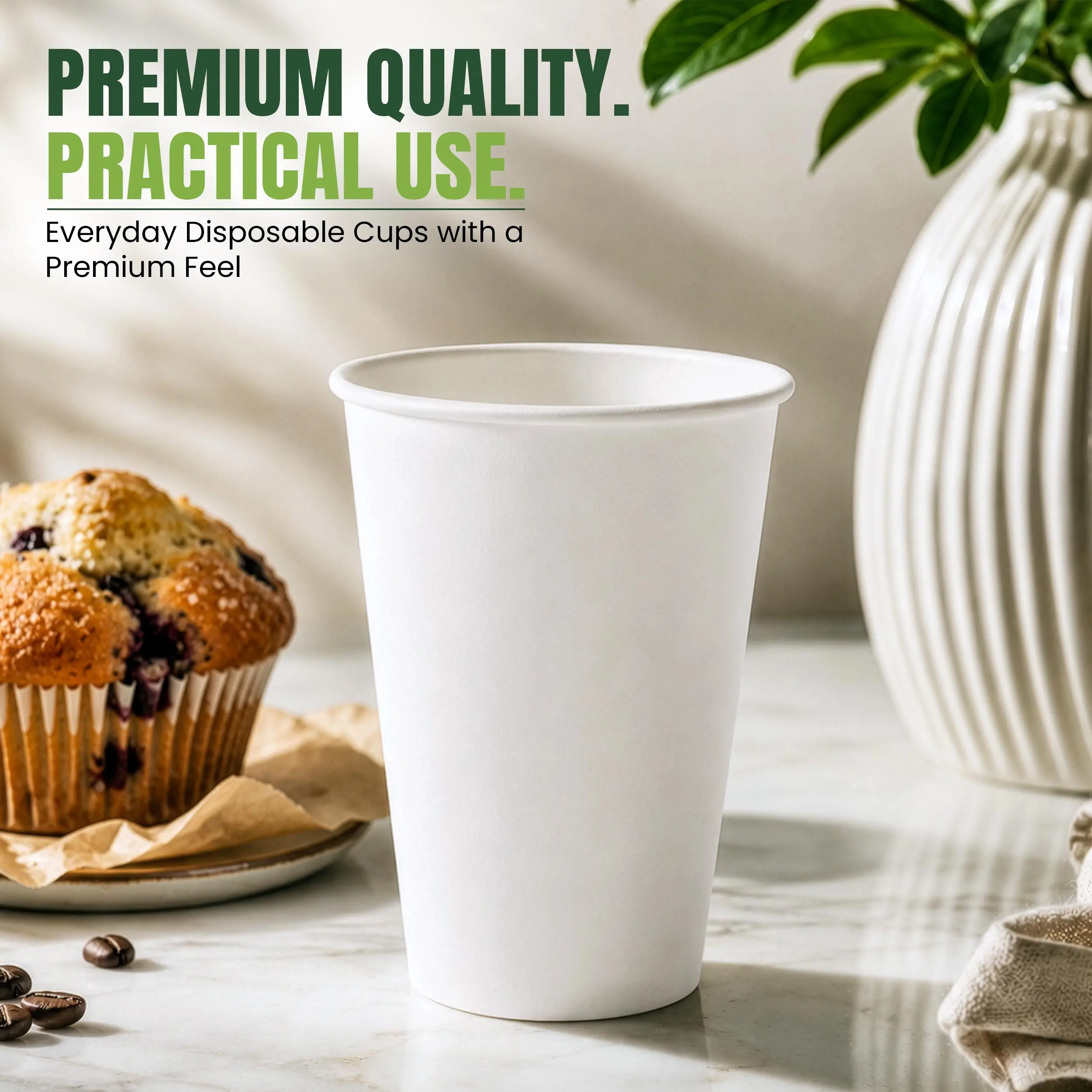 Freshware  Paper Coffee Cups Disposable Hot & Cold Cups for Coffee, Iced Coffee, Tea, Smoothies & Milkshakes – Leak-Resistant Heavy Duty White Paper Cups for Office, Parties & Daily Use