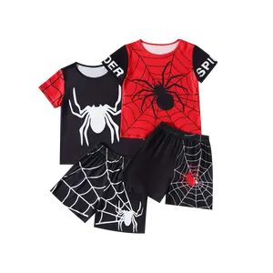 4-piece #SummerVibes boys' summer short-sleeved shorts suit children's summer cobweb fashion casual boys' shorts short-sleeved suit