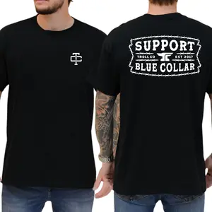Support Blue Collar 2-Sides Graphics T-Shirt, Blue Collar Graphics Shirt, Troll Co Tee, Graphics Tee For Working, Men's Gifts, Casual Menswear, For Men