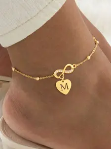 Women's Heart Love Hollow Initial Infinity Symbol Pendant Anklet, Fashion Stainless Steel Beaded Chain Ankle Bracelet, Elegant Accessory, Fashion Jewelry, Fashion Accessories