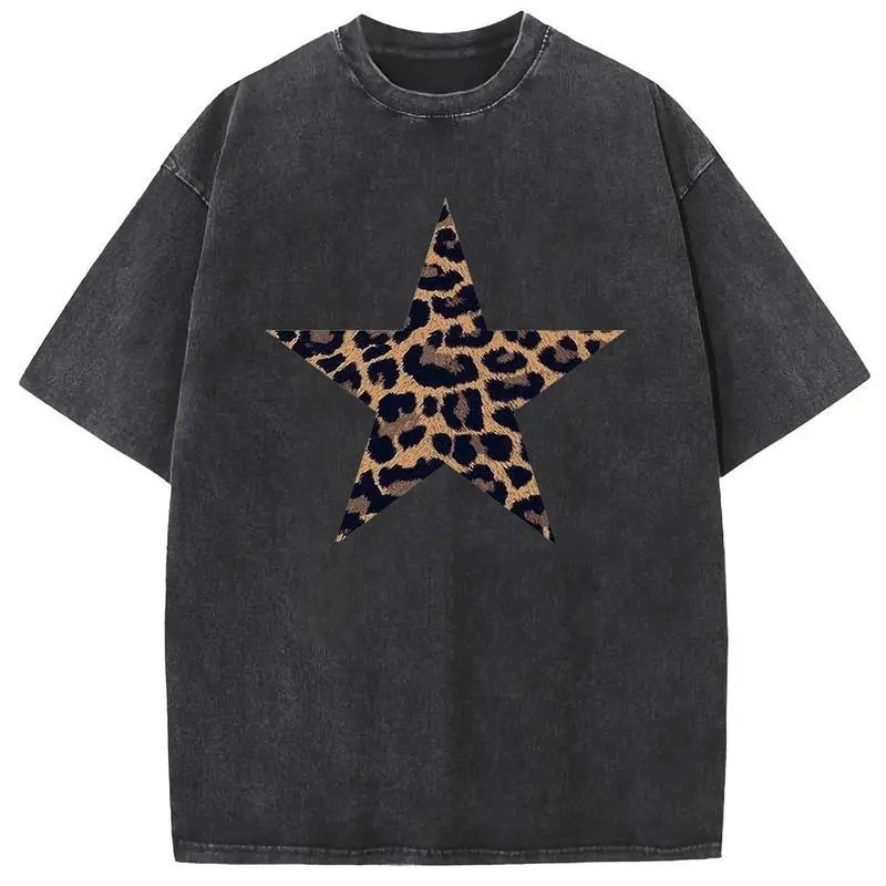 Acid Washed Shirts Five-Pointed Star Oversized Half Short Sleeves Casual Printed Graphic Tee Summer Comfortable Cotton classic  rock moon  rocks macco