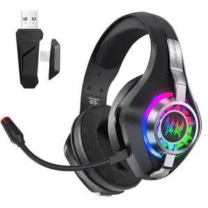 Wireless Gaming Headset for PS5,PS4,PC,Switch,Mac Xbox Series,Over-Ear Bluetooth Headphone,2.4GHz USB Gaming Headphones with Noise Canceling Mic,7.1 Surround Sound,with LED Light,3.5mm Wired