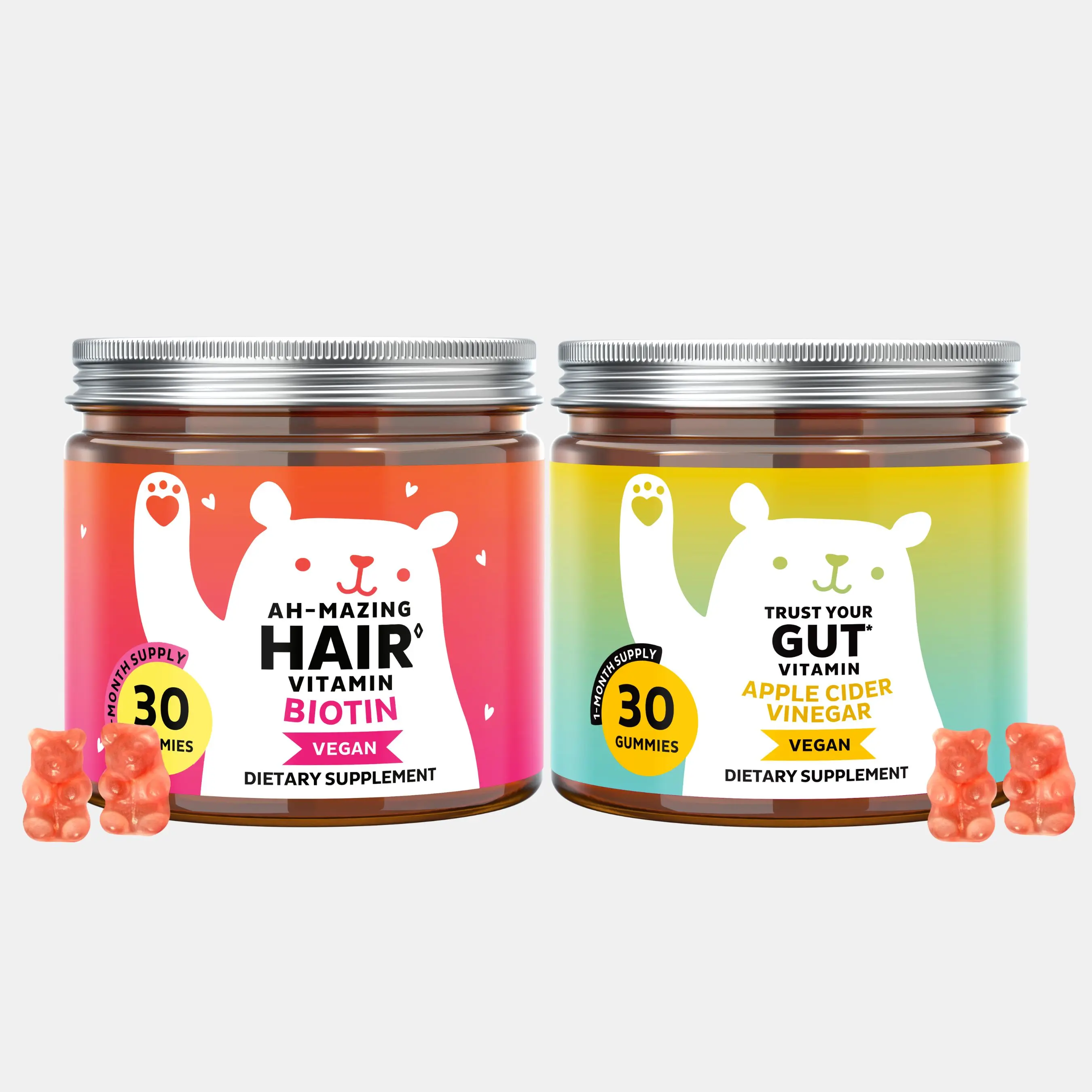 Bears with Benefits Biotin + Apple Cider Vinegar Gummies Bundle – Hair Growth, Skin & Nails + Metabolism, Gut & Detox Support Vitamins Vegan