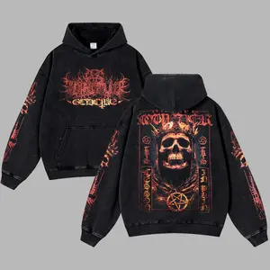 [Moshroom] Thy Art Is Murder Skull King Oversize Lightweight Acid Washed Tee Hoodie Rock Music Metal Gothic Punk Emo Grunge Post-hardcore Graphic Design Top Cotton Streetwear Game T-Shirt Crewneck Clothes Menswear Womenswear
