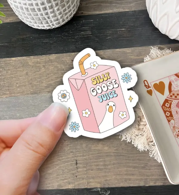 Girly Pink Silly Goose Juice & Cute Waterproof Vinyl Decorative Stickers - Trendy Humor Decals with Versatile Use, Ideal for Personalizing Books, Laptops