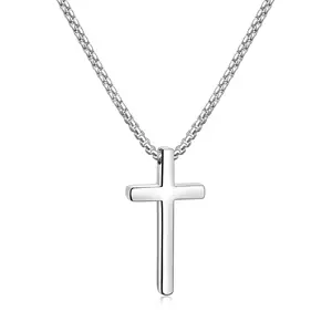 【Father's Day Gift】Stainless Steel Cross Necklace for Men and Women (Unisex), Mens Necklaces with 2.5mm Cross Chain Black/Gold-Plated Stainless Steel Cross Necklace