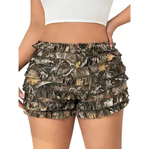 Women's Plus Size Y2K Bloomers Leopard Print Micro Shorts Slim Fitted Layered Ruffle Shorts