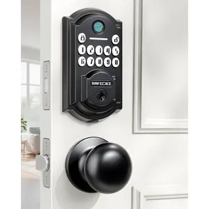 Keyless Entry Door Lock Deadbolt with Handle Set, Front Door Lock Set Keyless Entry, Digital Door Lock with Keypad Set & Fingerprint, Matte Black – Keypad Deadbolt and Door Knob Set