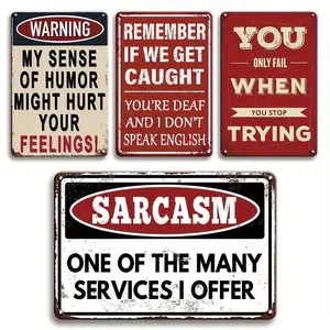 Mancave 4pcs Set of Vintage Metal Tin Signs - Humorous Sarcasm Wall Art Decor with 30X20 Cm Iron Sign for Beer Lovers - Signage