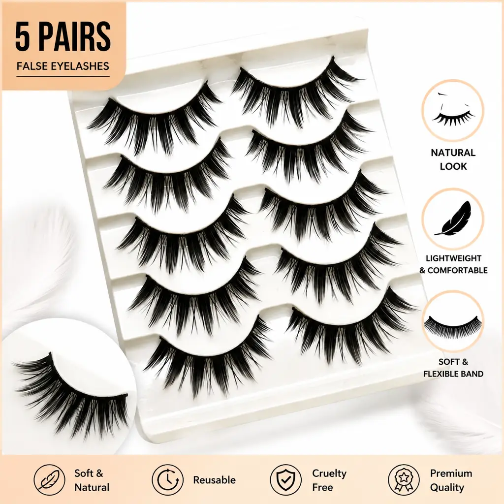 10 Pairs Manga Devil Cluster False Eyelashes, Fluffy Strip Lashes with Optional Black-Transparent Band, Dramatic Anime Eye Lashes for Daily Makeup, Cosplay