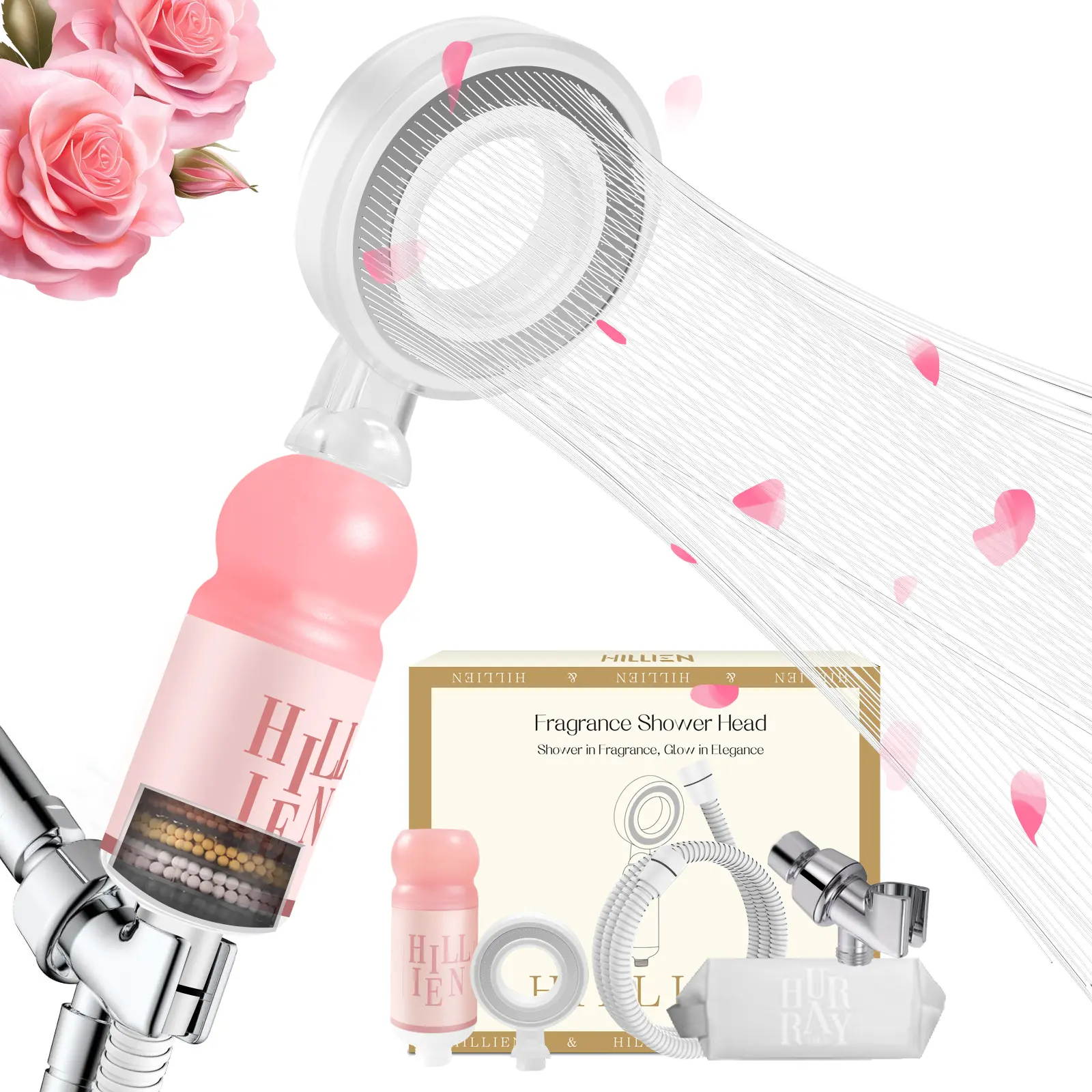 Spa Shower Vitamin C Filtered Shower Head with Handheld, Aromatherapy Skincare & Hair Care Showerhead with Filters for Hard Water - Remove Chlorine, Softer Skin and Hair Enhancement (Rose (Pink) Christmas Gift