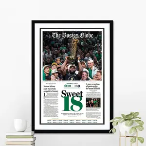 [SALE UP TO 41%] 2024 Boston Basketball Champions Poster - "Sweet 18" Vintage Newspaper Art, Retro Sports History Print, Collector Wall Decor for Man Cave