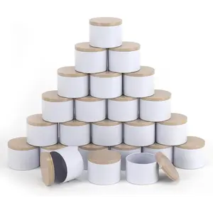 24pcs 8oz white Candle tins with Metal Wood-Grain Printing Lids. Candle Jars,Bulk Candle tins for Making Candles,Candle Making Jars (8OZ, WHITE)