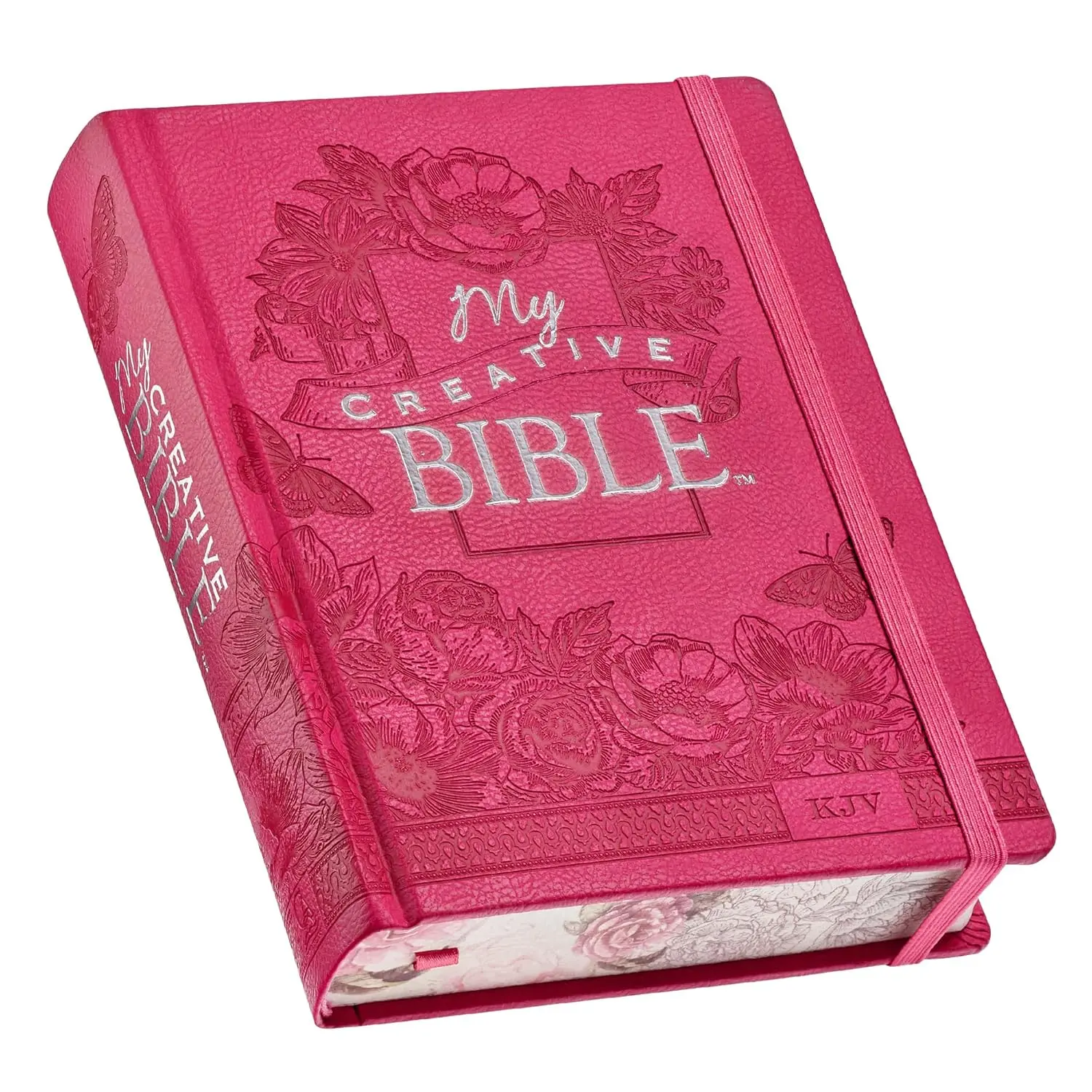 Christian Art Publishers KJV Creative Bible - Faux Leather Hardcover, Bright Pink Floral, Elastic Band Closure, Ribbon Marker, 400+ Hand-Drawn Illustrations, 2-Inch-Wide Ruled Margins, 1404 Pages, 8.65 Pt. Single-Column Text for Creative Reflection