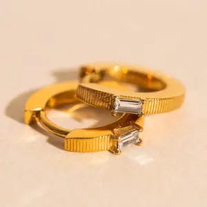 Baguette Textured Huggie Hoop Earrings