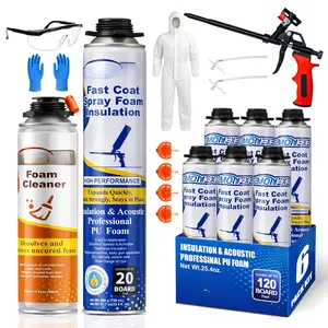 Insulation Kit 120 Board ft/Sq.ft, Closed Cell Wide Polyurethane DIY   for Walls, Ceilings, Attics and Garage Doors (6 Packx25.4oz) -Thermal & Soundproofing, Included  & Cleaner