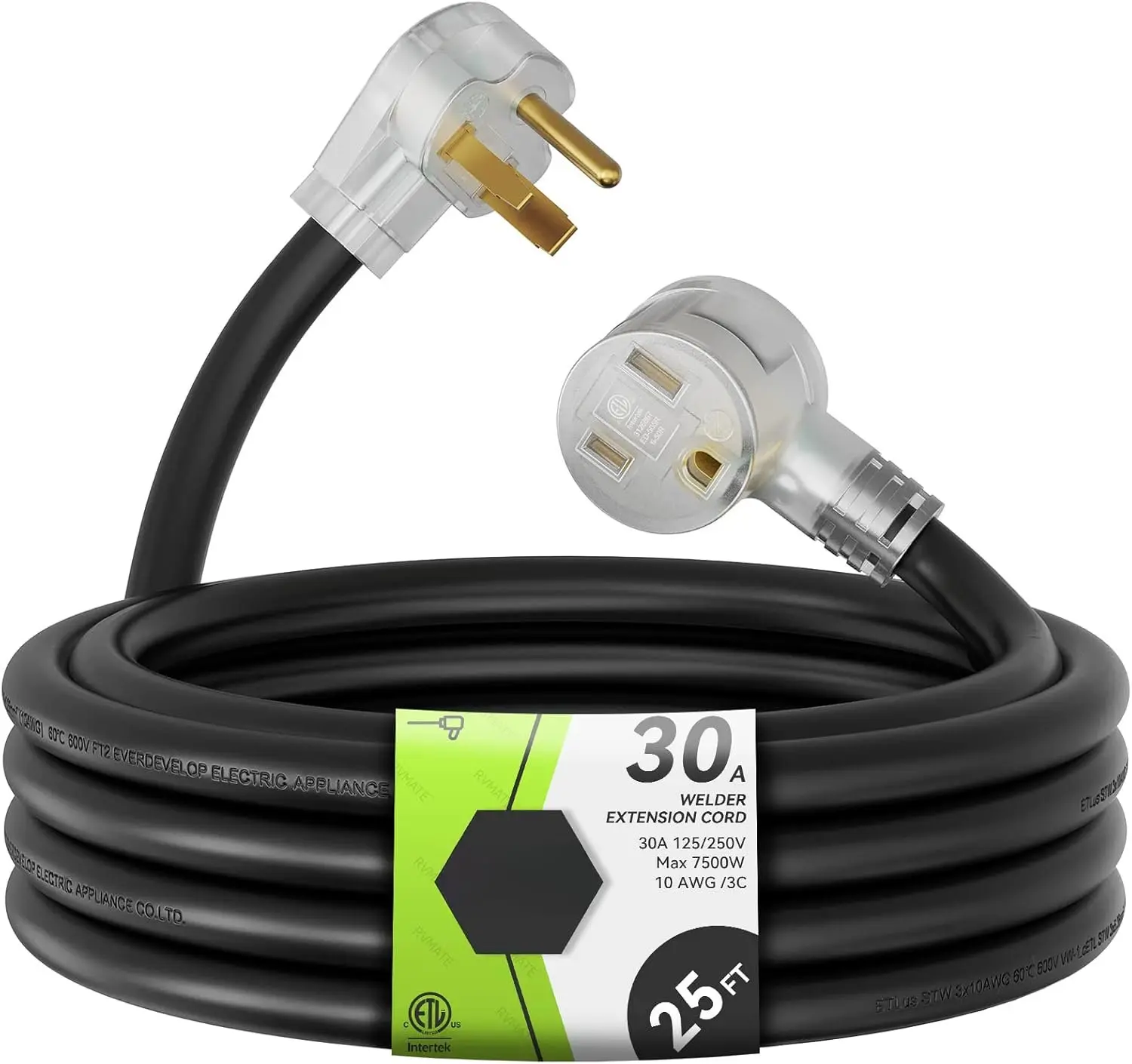 250V 25  Welder Extension Cord, 10 AWG NEMA 6-50 STW Heavy Duty Welding Cord with LED